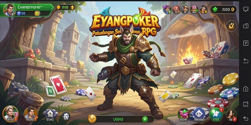 Tampilan gameplay seru EYANGPOKER menampilkan pertarungan epik dan dunia yang luas.