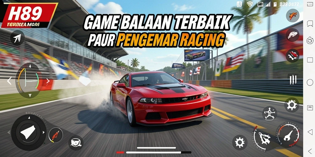 Tangkapan layar gameplay H89 yang menampilkan aksi seru balapan.